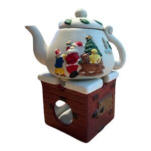 Vintage Ceramic Tea Pot Potpourri Bowl Tealight Candle HOLDER Holiday Santa Xmas